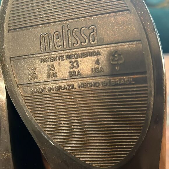 MELISSA ULTRAGIRL SWEET XVII Black and Gold Shimmer Jelly Peep-Toe, 4! - Picture 8 of 8